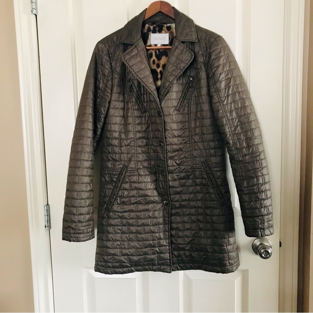 Laundry Quilted Jacket By Shelli Segal Khaki Green Size Small